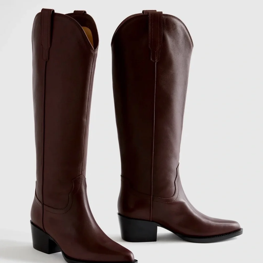Quince Italian Leather Tall Western Boot in Espresso brown Size 8 - Picture 3 of 10